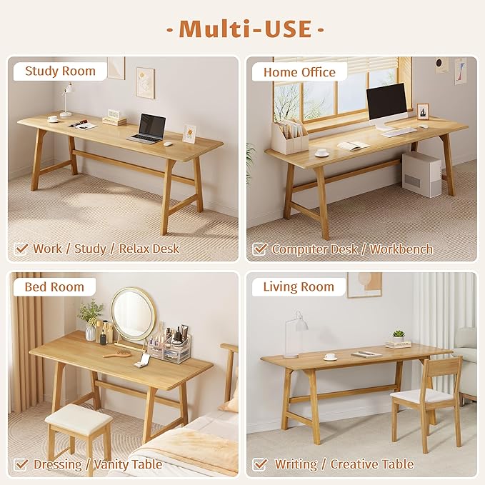 IOTXY Solid Wood Writing Table - 48" W x 24" D Minimalist Computer Desk for Home Office, Work, Study, Creativity, and PC Workstation, Oak