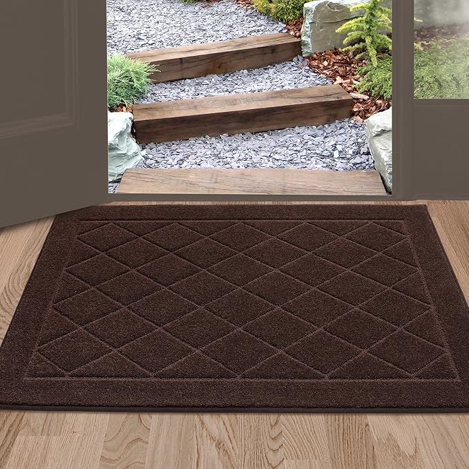 BEQHAUSE Dirt Trapper Door Mat 24" x 36", Doormat Non-Slip Entryway Rugs Washable, Dog Door Mat Stain Resistant and Absorbent Welcome Floor Mat for Front Back Door, Mud Wet Shoes & Paws, Brown