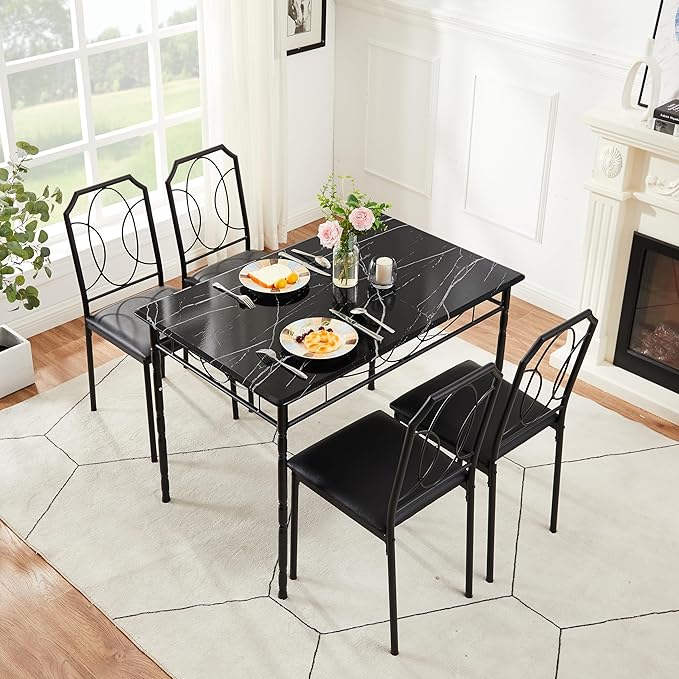 VECELO 5 Piece Dining Table Set for 4, Dinette with Chairs for Kitchen, Breakfast Nook, Small Space,Easy Assembly