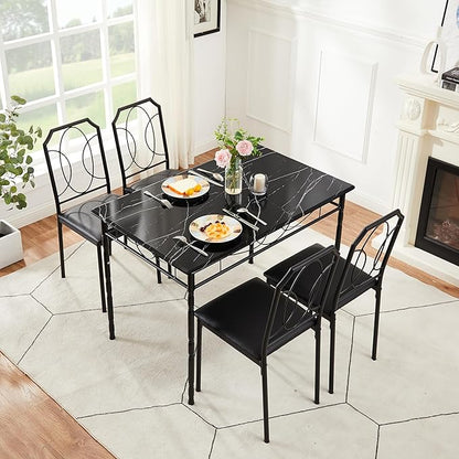 VECELO 5 Piece Dining Table Set for 4, Dinette with Chairs for Kitchen, Breakfast Nook, Small Space,Easy Assembly