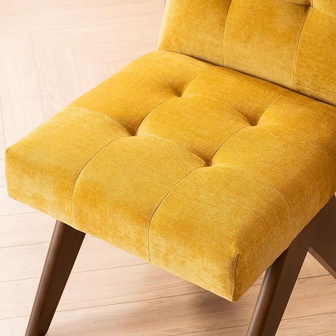Rowill Modern Upholstered Dining Chairs Parsons Chair Linen Fabric Kitchen Chairs Tufted Armless Dining Room Chairs with Wood Legs Set of 2, Yellow