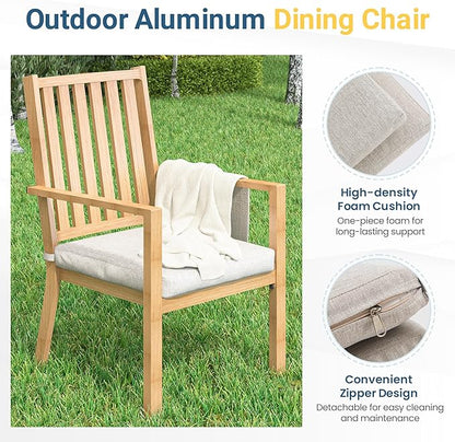 Wisteria Lane Aluminum 6 Pieces Patio Dining Sets, Outdoor Dining Table with 4 Chairs and Bench, Outdoor Patio Dining Furniture Set with Removable Cushion for Lawn, Garden, Backyard, Brown