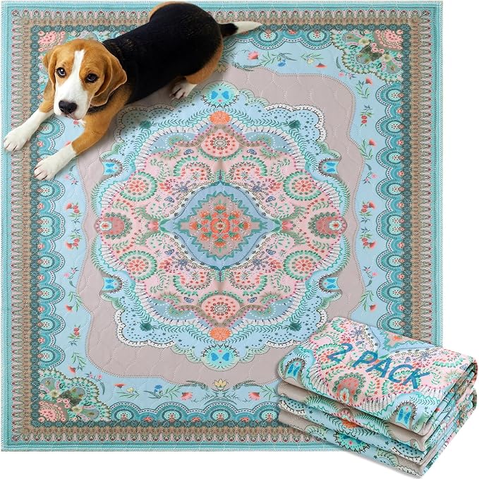 Aitmexcn Washable Pee Pads for Dogs, Large 2 Pack Reusable Puppy Pads Pet Training Pads, Super Absorb Dog Mats, Whelping Pad, Non-Slip Protects Against Urine Leakage-48 x 48"