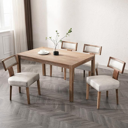 Mid Century Modern Dining Chairs Set of 4, Farmhouse Dining Chairs with Nailhead Trim, Faux Leather Upholstered Dining Room Chairs Kitchen Chairs with Wood Legs, Grey