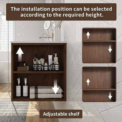 Goujxcy 30" Wall Mounted Bathroom Vanity with Sink, Modern Floating Bathroom Cabinet with White Gel Basin and Storage Drawer/Adjustable Side Shelf, Soft-Closing Door Wood Hanging Bath Room Cabinet