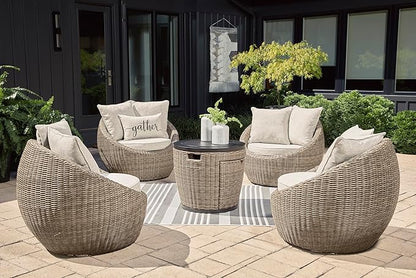 Signature Design by Ashley Danson Outdoor Lounge Chair with Cushion and 360-Degree Swivel, Set of 2, UV-Resistant Performance Fabric and Resin Wicker, Light Brown