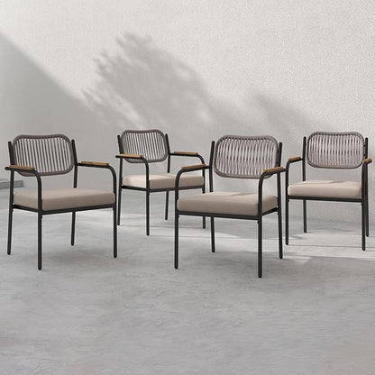 Outdoor Dining Chairs Set of 4, Wicker Patio Dining Chairs with Removable Cushions, Rectangle Patio Table Chair, All Weather Outdoor Chairs, Metal Lawn Chair for Adults/Indoor/Deck, Beige