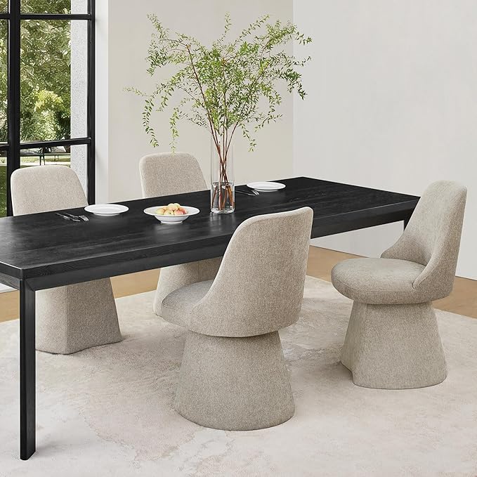 Swivel Dining Chairs Set of 1, Upholstered Mid Century Modern Deskchair with High Back, Linen Fabric Kitchen Chairs for Dining Room, Bedroom, Dressing Room, Khaki