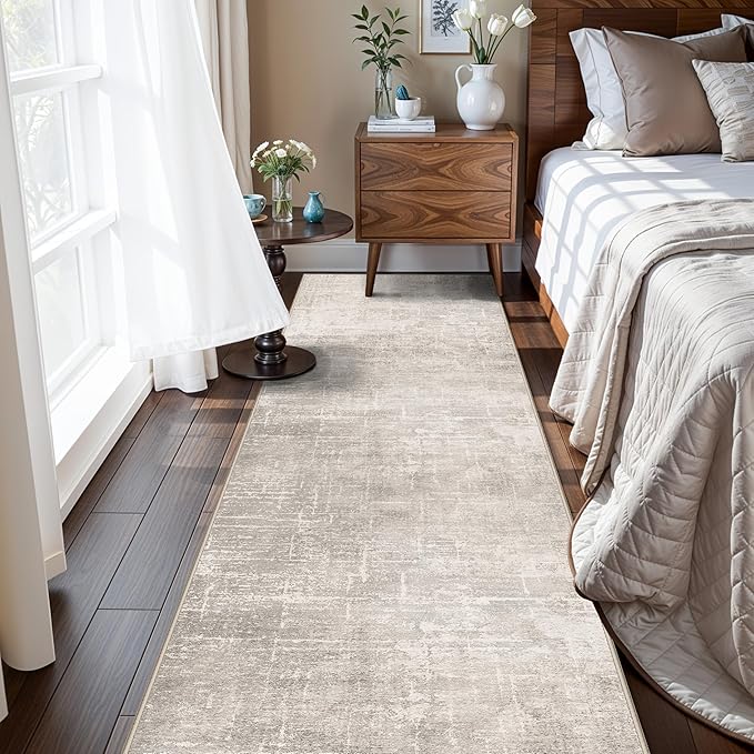 Hallway 2x8 Washable Runner Rug: Abstract Stain Resistant Entryway Kitchen Area Rugs Farmhouse Soft Bathroom Bedroom Print Floor Mat Thin Non-Slip Indoor Carpet for Living Room Laudry(2x8,Beige/Cream)