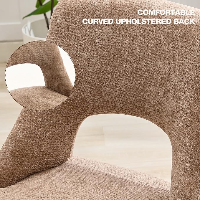 UVV Wooden Dining Chairs Set of 2, Mid Century Modern Upholstered Dining Room Chair Kitchen Chairs, Chenille Dinner Chair with Solid Wood Legs for Kitchen Dining Room, Khaki-Chenille