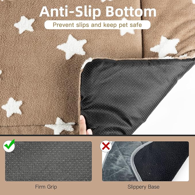 Mora Pets Dog Crate Pad Washable Puppy Dog Bed for Crate Flat Kennel Mat | Soft Dog Cat Bed Mat, Crate Pad for Dog Cage Cozy Sleeping Liner, Pet Pillow Cushion Medium Cute Star Anti Slip Brown 30 x 19
