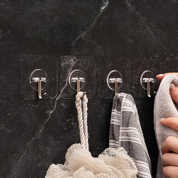 GLUIT Adhesive Wall Hooks for Hanging Heavy Duty 22 lbs Hooks for Walls No Damage, Towel Sticky Clear Hooks, Waterproof, Home, Bathroom, Kitchen, Office, and Outdoor, 40 Pack