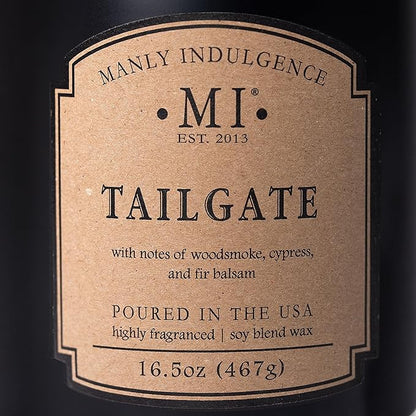 Manly Indulgence Tailgate Scented Candles for Men, 2 Wick, 16.5 oz Premium Soy Blend Wax, 60H Burn, Candles for Home Scented - Made in The USA
