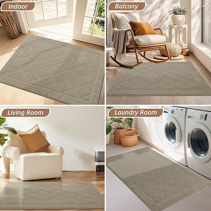 BEQHAUSE Dirt Trapper Door Mat 24" x 36", Doormat Non-Slip Entryway Rugs Washable, Dog Door Mat Stain Resistant and Absorbent Welcome Floor Mat for Front Back Door, Mud Wet Shoes & Paws, Beige