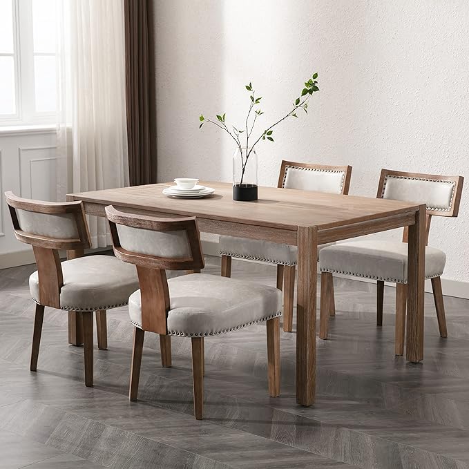 Mid Century Modern Dining Chairs Set of 6 PU Leather Upholstered Kitchen Side Chairs with Nailhead Trim, Modern Kitchen Armless Solid Wood Dining Chairs, Grey