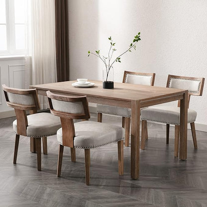 Mid Century Modern Dining Chairs Set of 6 PU Leather Upholstered Kitchen Side Chairs with Nailhead Trim, Modern Kitchen Armless Solid Wood Dining Chairs, Grey