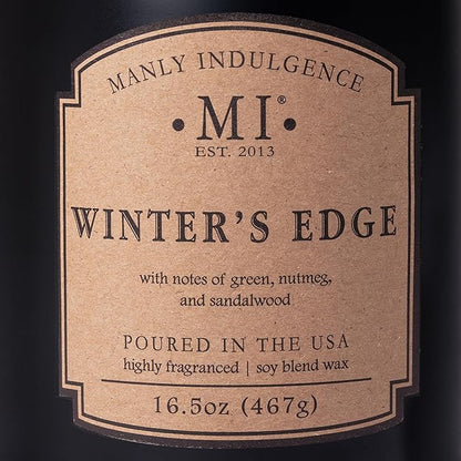 Manly Indulgence Winters Edge Scented Candles for Men, 2 Wick, 16.5 oz Premium Soy Blend Wax, 60H Burn, Candles for Home Scented - Made in The USA