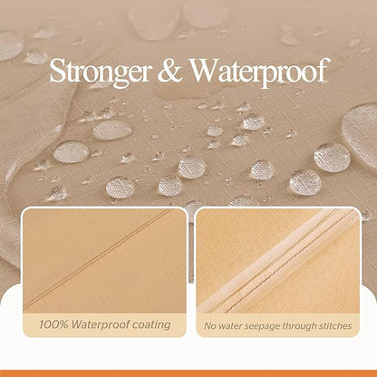 WJ-X3 Large 96in Beige & Coffee Patio Furniture Cover, 96W x 64D x 31H Inches - Heavy Duty, Waterproof, Wind-Resistant, Anti-Fade - Ideal for Outdoor Table Protection in Winter