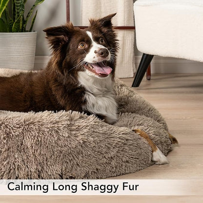 PetAmi Calming Dog Bed for Small Medium Dog Cat, Round Donut Dog Bed Washable, Fluffy Faux Fur Plush Cuddler Pet Kitten Cushion Bed, Anti-Slip, Fits up to 25 lbs, 23 inch, Taupe
