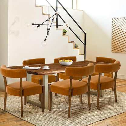 Faux Leather Dining Chairs Set of 4 Upholstered Kitchen & Dining Room Wooden Chairs Mid Century Modern Dining Chairs Low Back, Brown