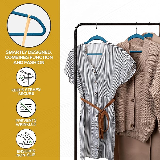 Premium Velvet Hangers 50 Pack Ultra Thin Non Slip Adult Felt Space Saving Slim Suit Hanger for Closet Heavy Duty Coat Pants Jackets Dress Hangers 360° Swivel Hook Hold Upto 10 lbs Blue