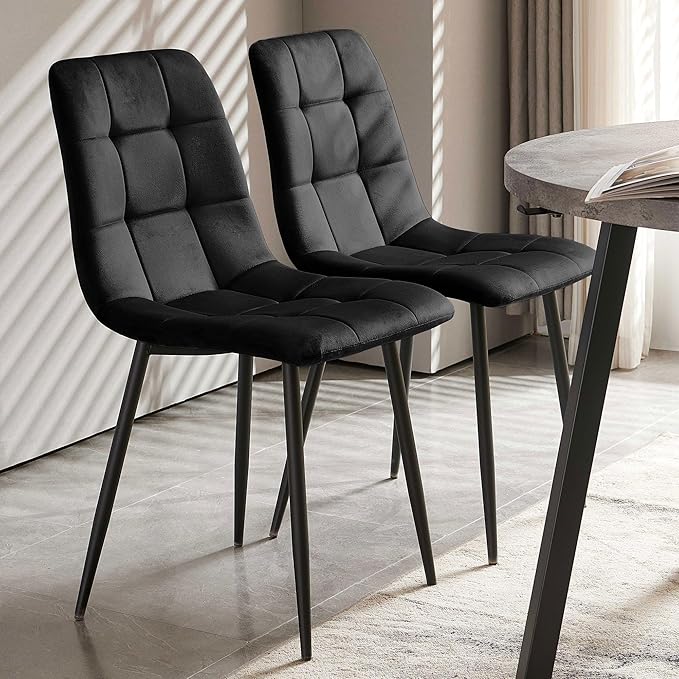 NORDICANA Black Dining Chairs Set of 4, Modern Kitchen & Dining Room Chairs for 4, Upholstered Velvet Cushion Seat and Metal Legs (4 Black Chairs)