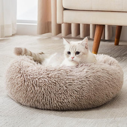 Western Home Calming Donut Cat Bed Small Dog Bed Washable,20" Brown | Fluffy Faux Fur Round Cuddler,Anti-Anxiety,Anti-Slip Bottom,Self-Warming Pet Bed for Small Dog&Kitten&Puppy,Up to 12 LBS