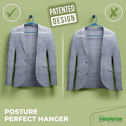 NEATERIZE Clothes Hangers Plastic 100 Pack for Adults - Plastic Hangers, The Perfect Coat Hanger and Space Saving Clothes Hangers for Closet, Percheros Ganchos para Colgar Ropa Hangars - Blue Hangers