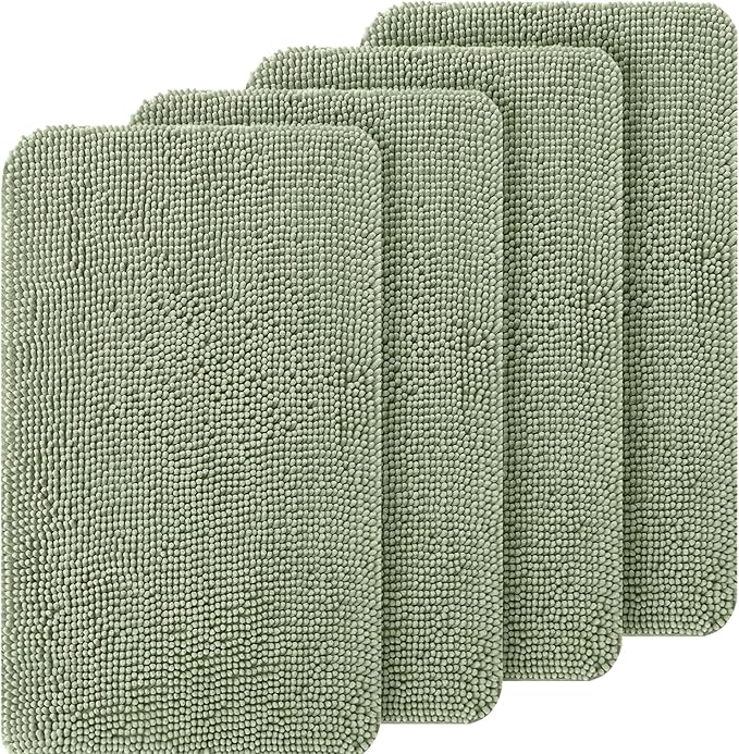 OLANLY Dog Door Mat Set 4-Piece 36x24, Absorbs Moisture and Dirt, Absorbent Non-Slip Washable Doormat, Quick Dry Chenille Mud Mat for Dogs, Entry Indoor Entryway Carpet for Inside Floor, Sage Green