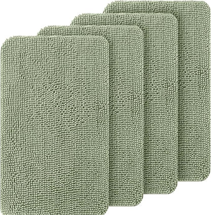 OLANLY Dog Door Mat Set 4-Piece 36x24, Absorbs Moisture and Dirt, Absorbent Non-Slip Washable Doormat, Quick Dry Chenille Mud Mat for Dogs, Entry Indoor Entryway Carpet for Inside Floor, Sage Green