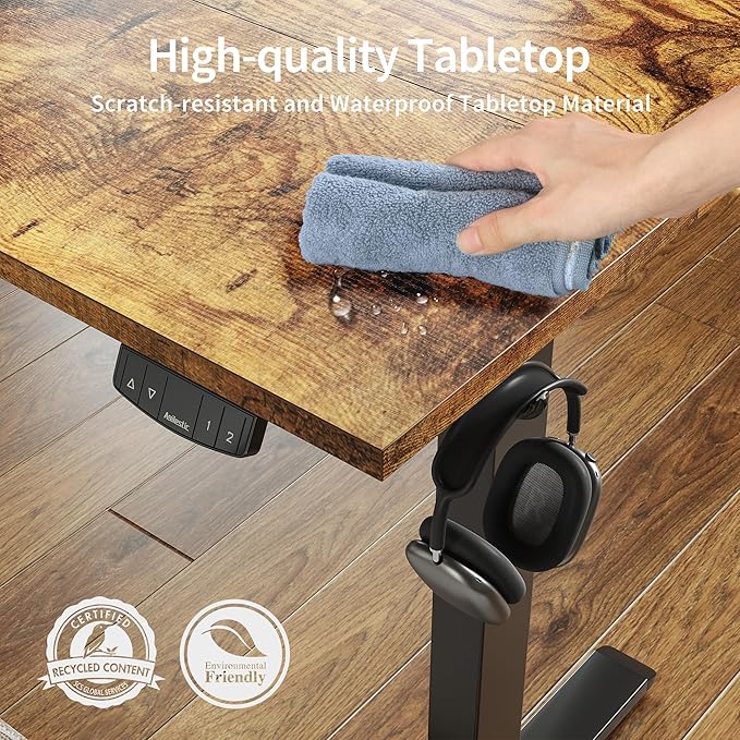 Agilestic Electric Standing Desk, Large 63 x 24 Inches Height Adjustable Desk, Sit Stand up for Work Office Home, Ergonomic Rising Computer Table with Memory Preset, Rustic Brown