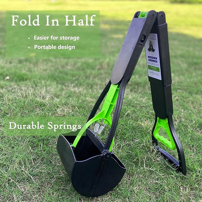 32" Pooper Scooper for Large Small Dogs with 30 Dog Poop Bags & Dispenser Attachment, Extra Long Handle Heavy Duty Poop Scoop, Foldable Dog Poop Picker Upper for Yard