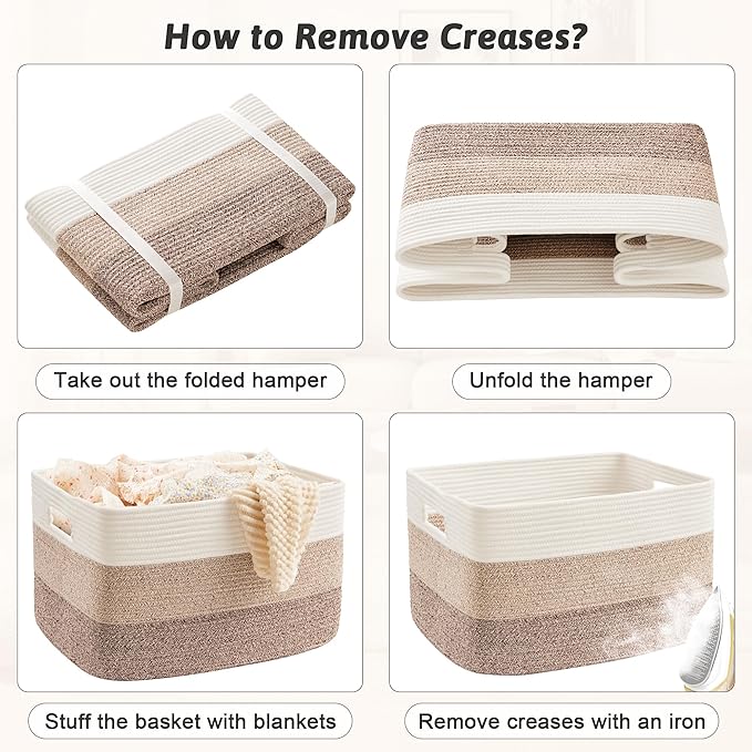 Blanket Basket,Rectangle Woven Baskets for Storage,65L Laundry Basket for Decorative Nursery Blanket,Toys,Dirty Clothes and Magazine in Shelves,Baby Room,and Living Room