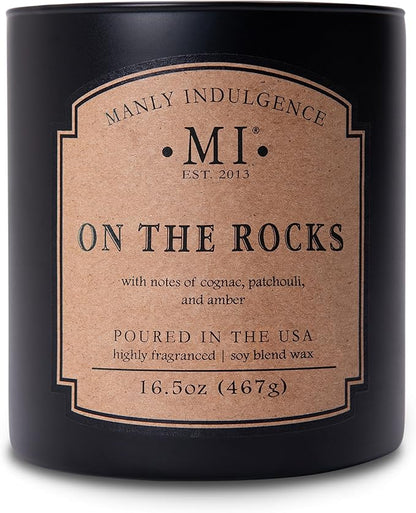 Manly Indulgence On The Rocks Scented Candles for Men, 2 Wick, 16.5 oz, Premium Soy Blend Wax, 60H Burn, Candles for Home Scented - Made in The USA