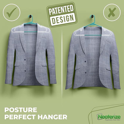 NEATERIZE Clothes Hangers Plastic 100 Pack for Adults - Plastic Hangers, The Perfect Coat Hanger and Space Saving Clothes Hangers for Closet, Percheros Ganchos para Colgar Ropa Hangars - Aqua Hangers