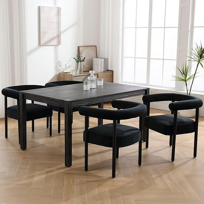 Velvet Dining Chairs Set of 2, Modern Upholstered Curved Backrest Kitchen Dining Room Chairs Accent Armchairs with Black Wood Legs, Black Velvet