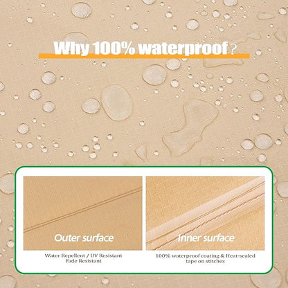 F&J Outdoors Patio Furniture Covers, Waterproof Anti-UV for Table and Chairs Set, Beige, 102"x74"