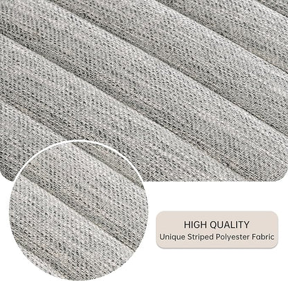 VKNOW Upholstered Dining Chairs Set of 6, Modern Dining Room Chairs with Stripe, Linen Kitchen Chair Dinner Chair with Black Metal Base for Kitchen Office, Light Grey