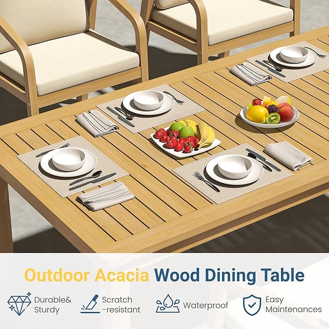 Wisteria Lane 6 Pieces Acacia Patio Dining Set for 6, Patio Dining Table and Chairs Set with Cushion, Modern Outdoor Dining Furniture Set for Garden Lawn Deck Backyard, Beige