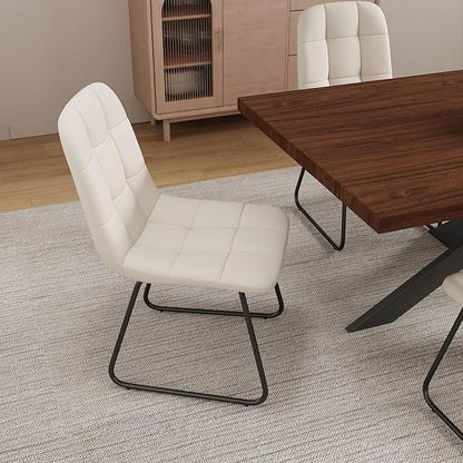 ZckyCine Expandable Dining Table Set for 6-8 People, Modern Rectangular Kitchen Table, 63"-79" Extendable, Walnut Finish, Metal Frame, 6 PU Leather Cushioned Chairs, Easy Assembly
