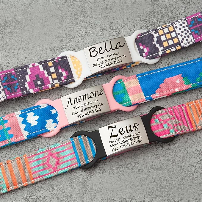 Anavia Slide On Silent Pet ID Tags, S/M/L/XL Personalized Multi-Color Silicone Band Cat Dog Name Tags, Customized Engraved Stainless Steel, Chew-Proof Quiet Dog Collar Tags (Yellow, Medium)