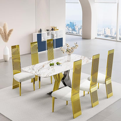 White and Gold Dining Chairs Set of 10, Upholstered Dining Room Chairs, Modern Luxury Chairs with High Back and Polished Gold Metal Legs for Kitchen/Living Room/Restaurant