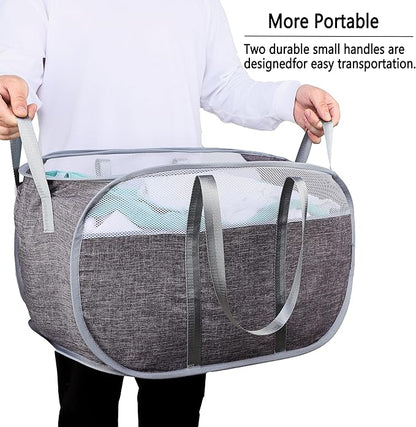 Pop Up Laundry Hamper，with Durable Handles collapsible laundry basket，Easy to Open and Fold for college Dorm,kids room，travel (black+gray)…