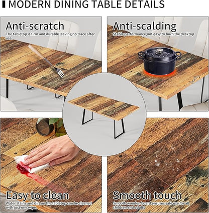 ZckyCine Extendable Dining Table Set 47"-63", Rustic Wood Table with 6 PU Leather Chairs, Modern Scandinavian Dining Room Furniture for Kitchen Apartment