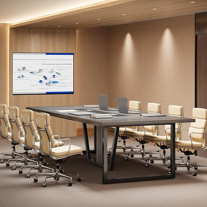 LITTLE TREE 8FT Conference Table for 10 People, Large Meeting Table, Modern Wooden Conference Room Tables with Cable Management, Business Style Training Tables with Strong Metal Legs for Office, Grey