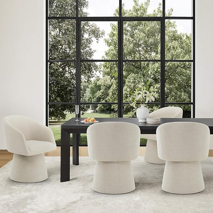 Swivel Dining Chairs Set of 2, Upholstered Mid Century Modern Deskchair with Barrel Back, Linen Fabric Kitchen Chairs for Dining Room, Bedroom, Dressing Room, Linen