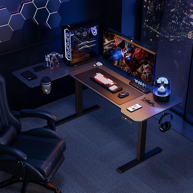 59 Inch L Shaped Standing Desk Adjustable Height,Gaming Electric Corner Standing Desk, Sit Stand Computer Table with Reversiable Splice Board, Black Carbon