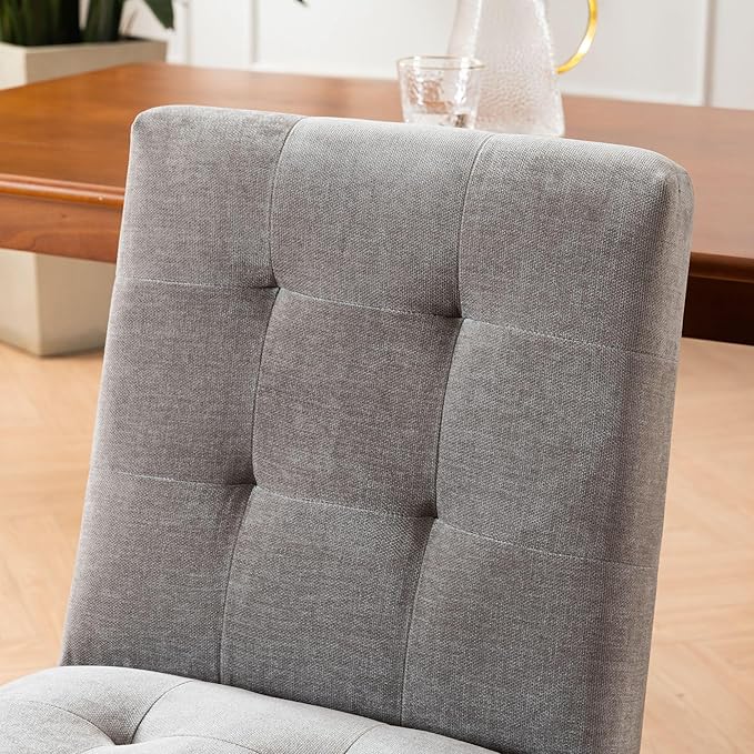 Rowill Modern Upholstered Dining Chairs Parsons Chair Linen Fabric Kitchen Chairs Tufted Armless Dining Room Chairs with Wood Legs Set of 2, Light Grey
