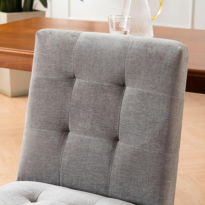 Rowill Modern Upholstered Dining Chairs Parsons Chair Linen Fabric Kitchen Chairs Tufted Armless Dining Room Chairs with Wood Legs Set of 2, Light Grey