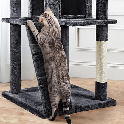 Yaheetech Larget Cat Tree, 80in Multi-Level Cat Tower with Cat Scratching Posts, Double Cat Condo, Perched Platforms and Dangling Balls, Cat Activity Center for Kittens Pet, Black